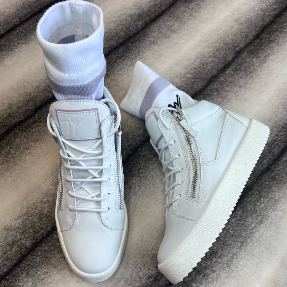 Giuseppe Zanotti Kriss Plus Sock High Top White Leather Logo Sneakers